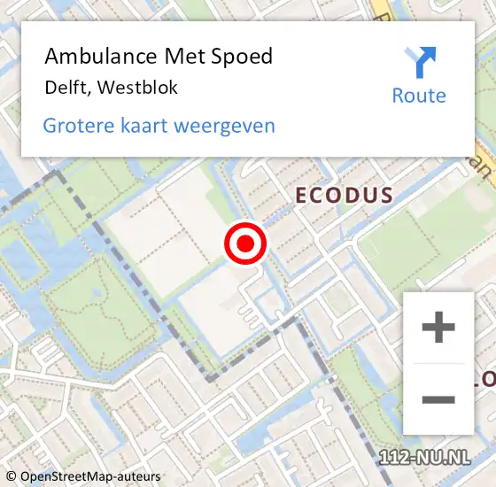 Locatie op kaart van de 112 melding: Ambulance Met Spoed Naar Delft, Westblok op 11 juni 2022 22:14