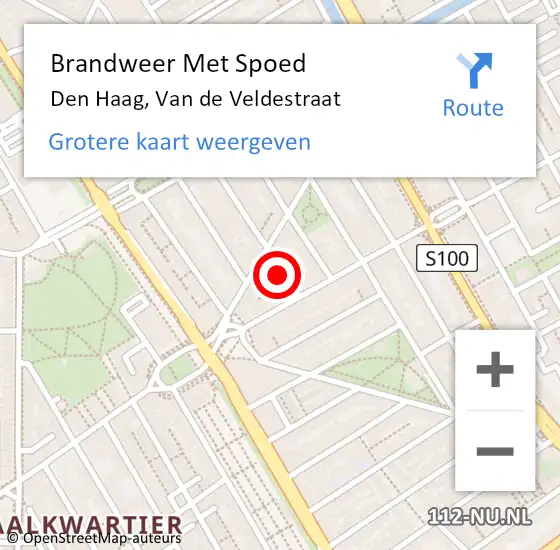 Locatie op kaart van de 112 melding: Brandweer Met Spoed Naar Den Haag, Van de Veldestraat op 12 juni 2022 00:25