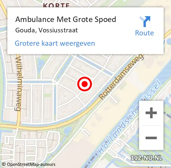 Locatie op kaart van de 112 melding: Ambulance Met Grote Spoed Naar Gouda, Vossiusstraat op 12 juni 2022 00:41