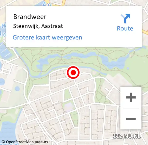 Locatie op kaart van de 112 melding: Brandweer Steenwijk, Aastraat op 12 juni 2022 01:04