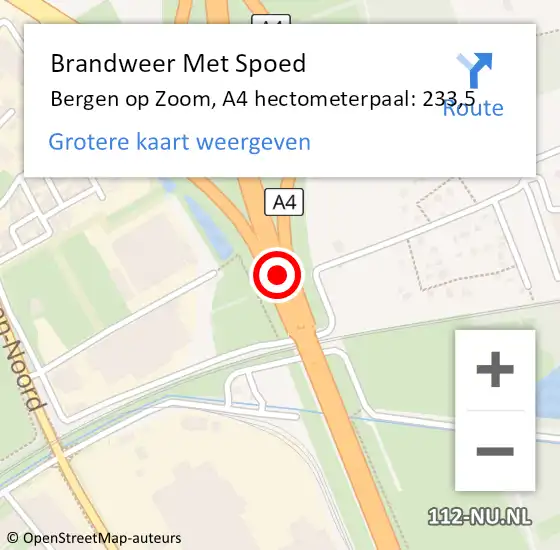 Locatie op kaart van de 112 melding: Brandweer Met Spoed Naar Bergen op Zoom, A4 hectometerpaal: 233,5 op 12 juni 2022 11:00