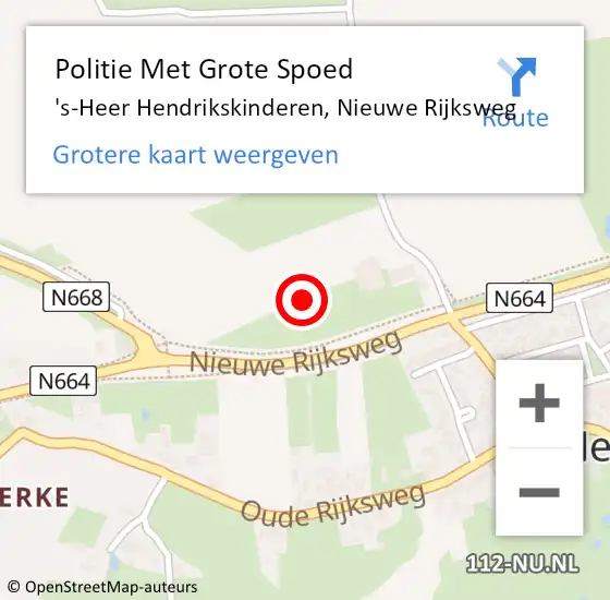 Locatie op kaart van de 112 melding: Politie Met Grote Spoed Naar 's-Heer Hendrikskinderen, Nieuwe Rijksweg op 12 juni 2022 11:48