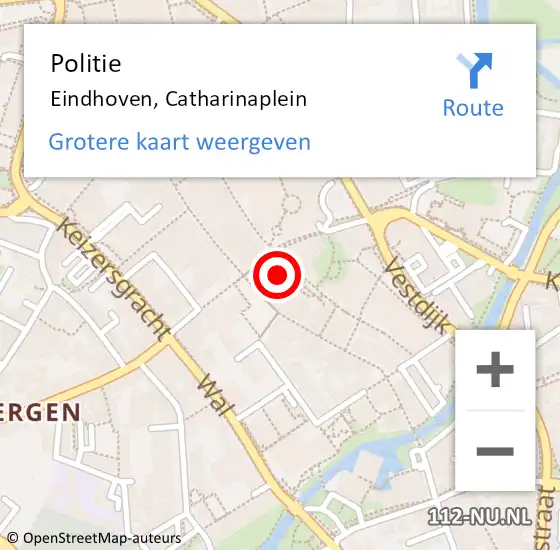 Locatie op kaart van de 112 melding: Politie Eindhoven, Catharinaplein op 12 juni 2022 13:41