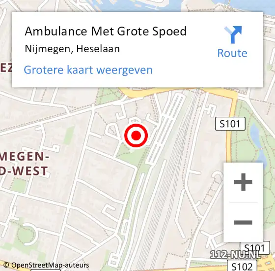 Locatie op kaart van de 112 melding: Ambulance Met Grote Spoed Naar Nijmegen, Heselaan op 12 juni 2022 13:48