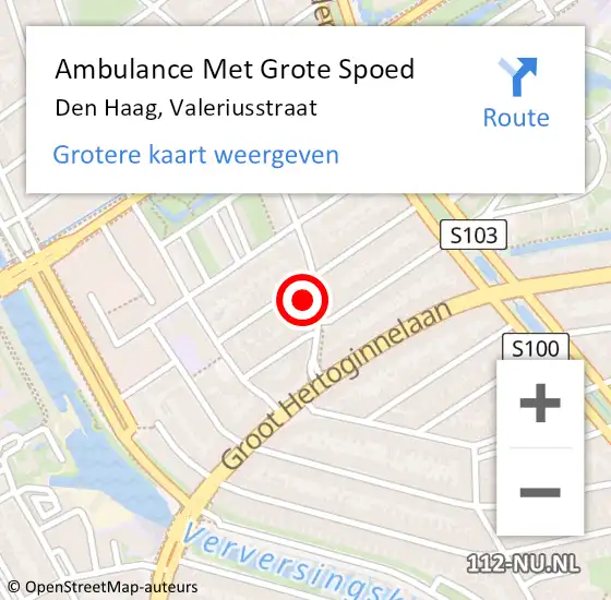 Locatie op kaart van de 112 melding: Ambulance Met Grote Spoed Naar Den Haag, Valeriusstraat op 12 juni 2022 14:01