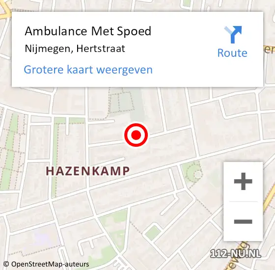 Locatie op kaart van de 112 melding: Ambulance Met Spoed Naar Nijmegen, Hertstraat op 12 juni 2022 14:38