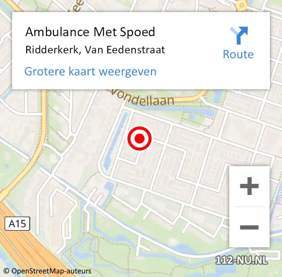 Locatie op kaart van de 112 melding: Ambulance Met Spoed Naar Ridderkerk, Van Eedenstraat op 12 juni 2022 14:50