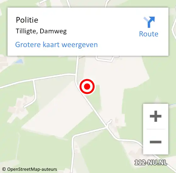 Locatie op kaart van de 112 melding: Politie Tilligte, Damweg op 12 juni 2022 15:00