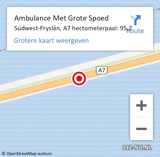 Locatie op kaart van de 112 melding: Ambulance Met Grote Spoed Naar Súdwest-Fryslân, A7 hectometerpaal: 95,2 op 12 juni 2022 16:41