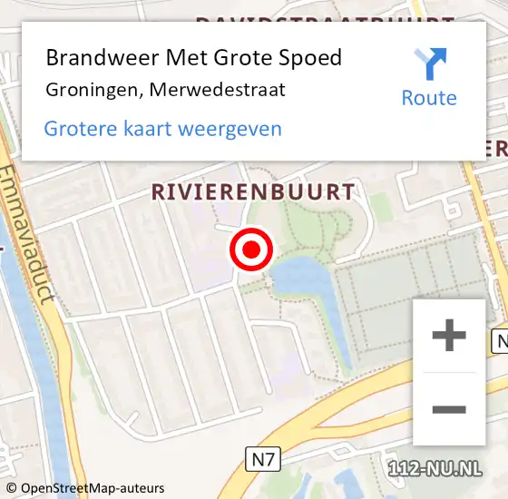 Locatie op kaart van de 112 melding: Brandweer Met Grote Spoed Naar Groningen, Merwedestraat op 12 juni 2022 17:58