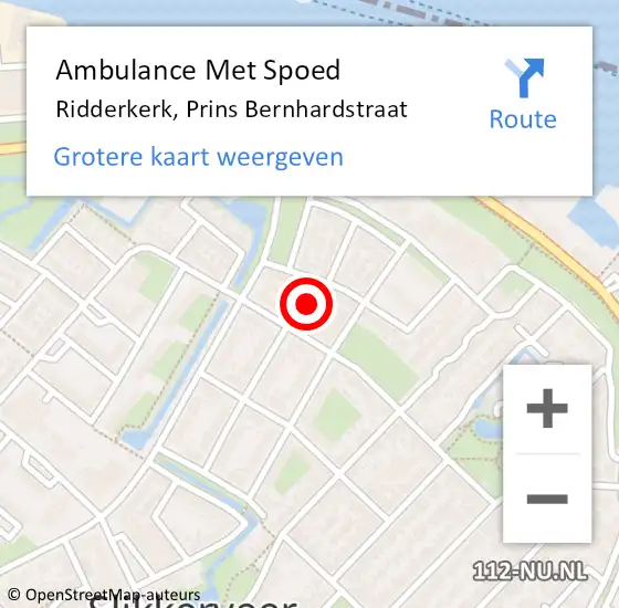 Locatie op kaart van de 112 melding: Ambulance Met Spoed Naar Ridderkerk, Prins Bernhardstraat op 12 juni 2022 19:17