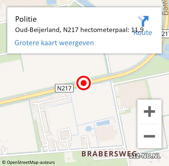 Locatie op kaart van de 112 melding: Politie Oud-Beijerland, N217 hectometerpaal: 11,9 op 12 juni 2022 20:36