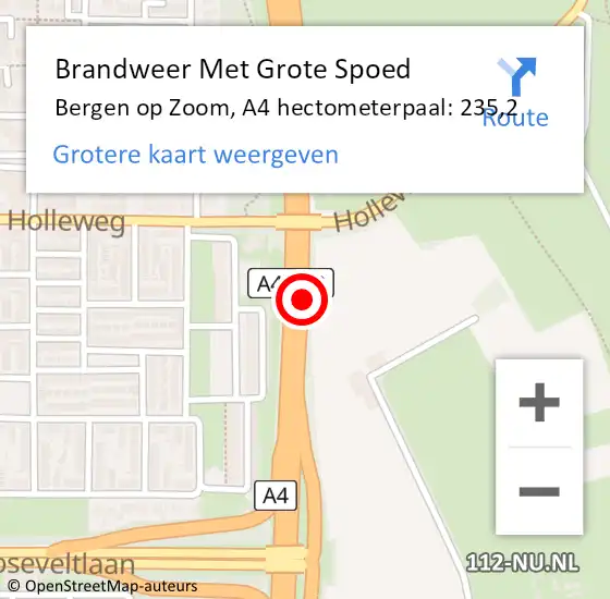 Locatie op kaart van de 112 melding: Brandweer Met Grote Spoed Naar Bergen op Zoom, A4 hectometerpaal: 235,2 op 12 juni 2022 20:55
