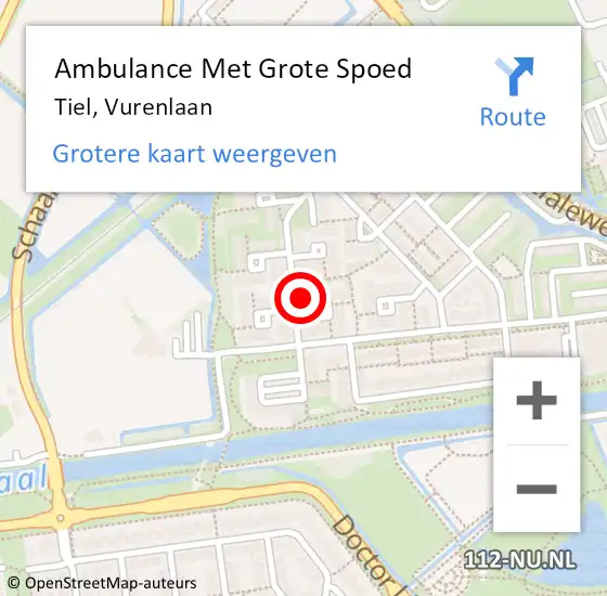 Locatie op kaart van de 112 melding: Ambulance Met Grote Spoed Naar Tiel, Vurenlaan op 12 juni 2022 21:11