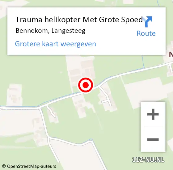 Locatie op kaart van de 112 melding: Trauma helikopter Met Grote Spoed Naar Bennekom, Langesteeg op 13 juni 2022 06:56