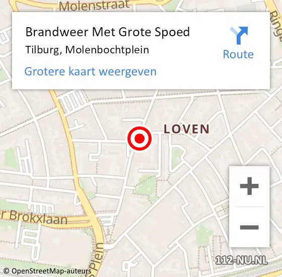 Locatie op kaart van de 112 melding: Brandweer Met Grote Spoed Naar Tilburg, Molenbochtplein op 13 juni 2022 07:11