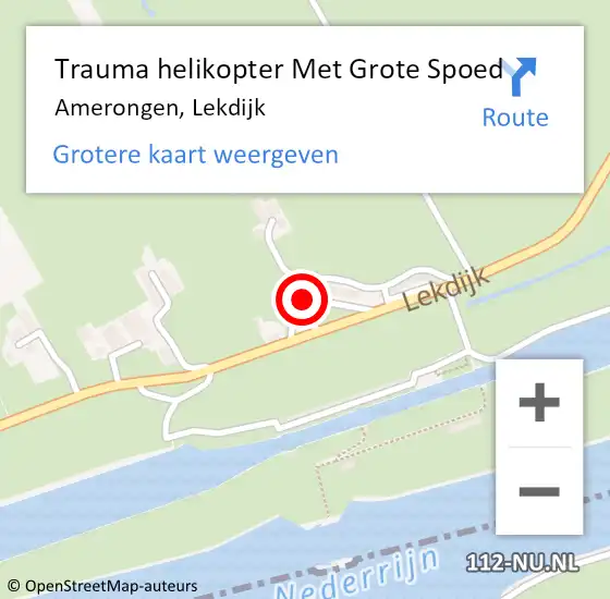 Locatie op kaart van de 112 melding: Trauma helikopter Met Grote Spoed Naar Amerongen, Lekdijk op 13 juni 2022 07:52