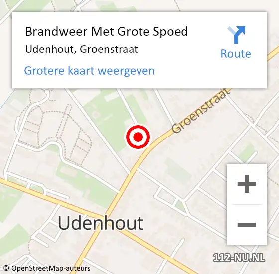 Locatie op kaart van de 112 melding: Brandweer Met Grote Spoed Naar Udenhout, Groenstraat op 13 juni 2022 11:05