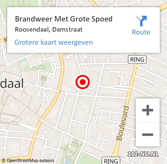 Locatie op kaart van de 112 melding: Brandweer Met Grote Spoed Naar Roosendaal, Damstraat op 13 juni 2022 11:51