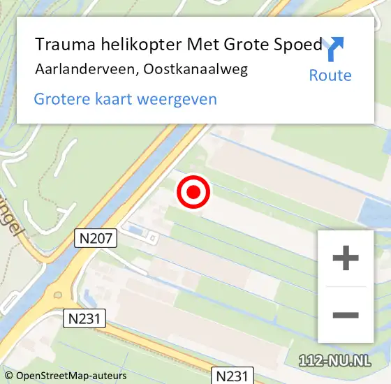 Locatie op kaart van de 112 melding: Trauma helikopter Met Grote Spoed Naar Aarlanderveen, Oostkanaalweg op 13 juni 2022 13:02