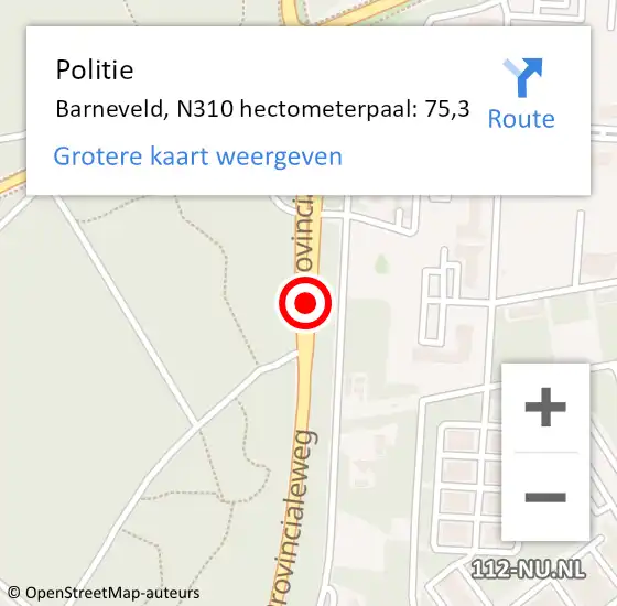 Locatie op kaart van de 112 melding: Politie Barneveld, N310 hectometerpaal: 75,3 op 13 juni 2022 13:39
