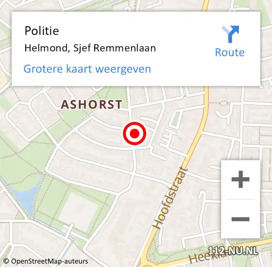 Locatie op kaart van de 112 melding: Politie Helmond, Sjef Remmenlaan op 13 juni 2022 14:58