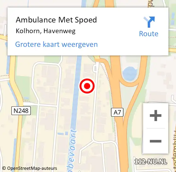 Locatie op kaart van de 112 melding: Ambulance Met Spoed Naar Kolhorn, Havenweg op 13 juni 2022 17:11