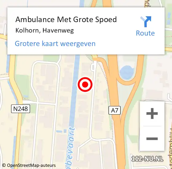 Locatie op kaart van de 112 melding: Ambulance Met Grote Spoed Naar Kolhorn, Havenweg op 13 juni 2022 17:14