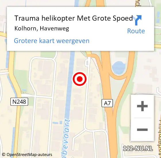 Locatie op kaart van de 112 melding: Trauma helikopter Met Grote Spoed Naar Kolhorn, Havenweg op 13 juni 2022 17:15