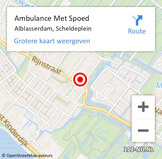 Locatie op kaart van de 112 melding: Ambulance Met Spoed Naar Alblasserdam, Scheldeplein op 13 juni 2022 19:13