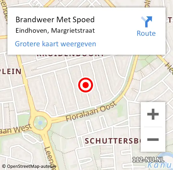 Locatie op kaart van de 112 melding: Brandweer Met Spoed Naar Eindhoven, Margrietstraat op 13 juni 2022 21:04
