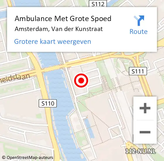Locatie op kaart van de 112 melding: Ambulance Met Grote Spoed Naar Amsterdam, Van der Kunstraat op 14 juni 2022 01:21