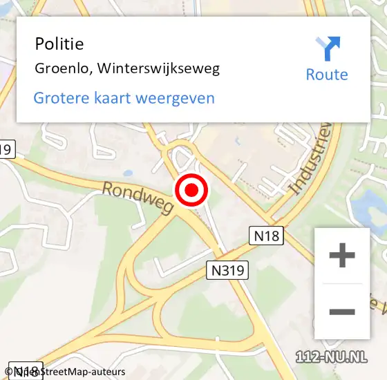 Locatie op kaart van de 112 melding: Politie Groenlo, Winterswijkseweg op 14 juni 2022 07:39