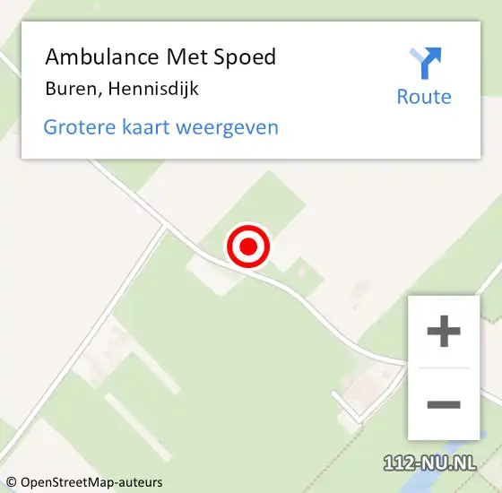 Locatie op kaart van de 112 melding: Ambulance Met Spoed Naar Buren, Hennisdijk op 14 juni 2022 08:18