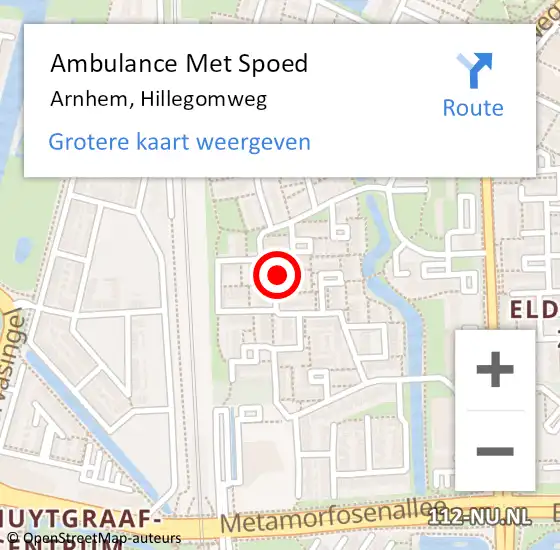 Locatie op kaart van de 112 melding: Ambulance Met Spoed Naar Arnhem, Hillegomweg op 14 juni 2022 09:34