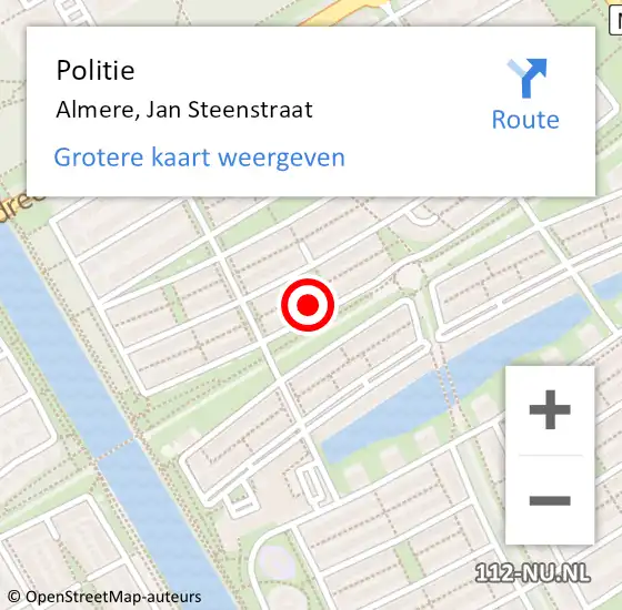 Locatie op kaart van de 112 melding: Politie Almere, Jan Steenstraat op 14 juni 2022 09:48