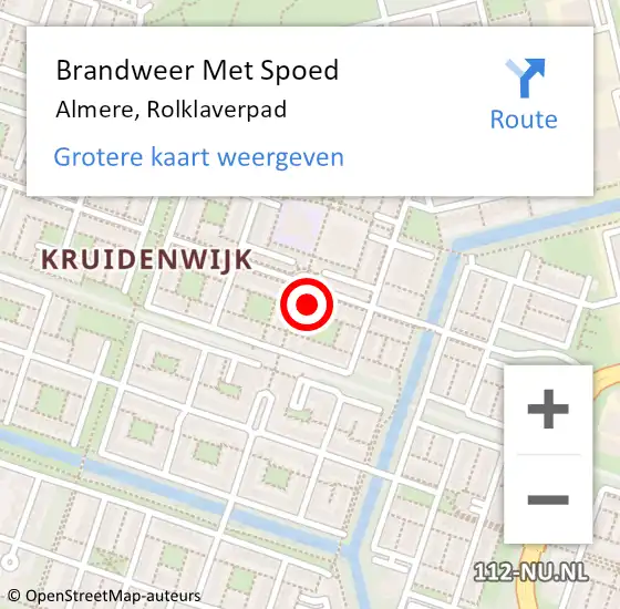 Locatie op kaart van de 112 melding: Brandweer Met Spoed Naar Almere, Rolklaverpad op 14 juni 2022 10:28