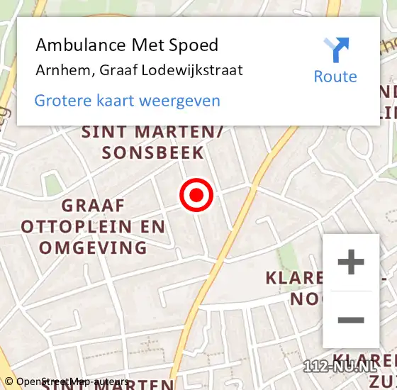 Locatie op kaart van de 112 melding: Ambulance Met Spoed Naar Arnhem, Graaf Lodewijkstraat op 14 juni 2022 10:51