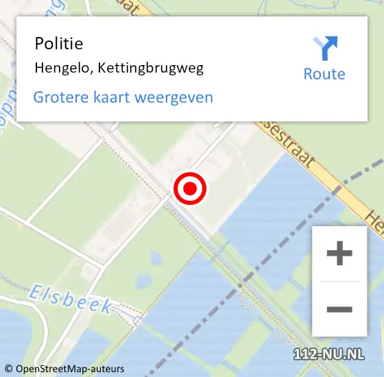 Locatie op kaart van de 112 melding: Politie Hengelo, Kettingbrugweg op 14 juni 2022 11:04