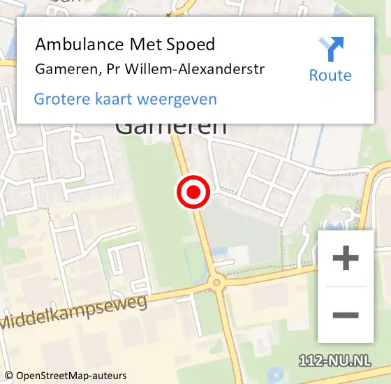 Locatie op kaart van de 112 melding: Ambulance Met Spoed Naar Gameren, Pr Willem-Alexanderstr op 14 juni 2022 11:34