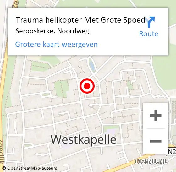 Locatie op kaart van de 112 melding: Trauma helikopter Met Grote Spoed Naar Serooskerke, Noordweg op 14 juni 2022 13:10
