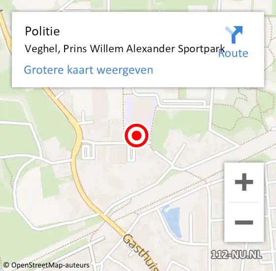 Locatie op kaart van de 112 melding: Politie Veghel, Prins Willem Alexander Sportpark op 14 juni 2022 13:41