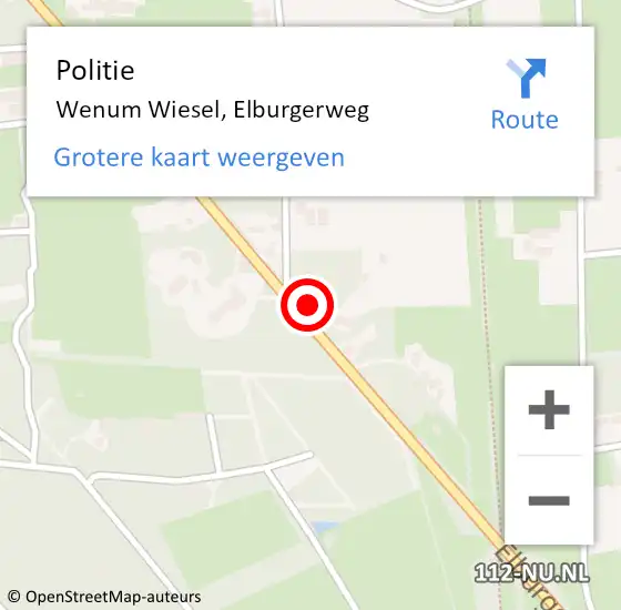 Locatie op kaart van de 112 melding: Politie Wenum Wiesel, Elburgerweg op 14 juni 2022 14:44