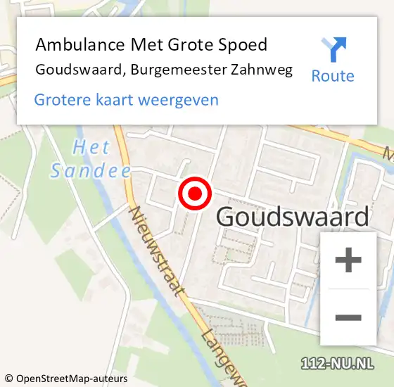 Locatie op kaart van de 112 melding: Ambulance Met Grote Spoed Naar Goudswaard, Burgemeester Zahnweg op 14 juni 2022 15:12