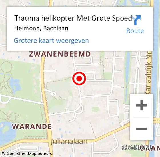 Locatie op kaart van de 112 melding: Trauma helikopter Met Grote Spoed Naar Helmond, Bachlaan op 14 juni 2022 15:53