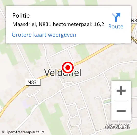 Locatie op kaart van de 112 melding: Politie Maasdriel, N831 hectometerpaal: 16,2 op 14 juni 2022 16:29