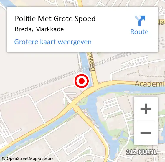 Locatie op kaart van de 112 melding: Politie Met Grote Spoed Naar Breda, Markkade op 14 juni 2022 17:16