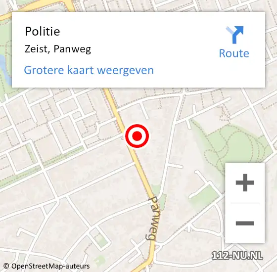 Locatie op kaart van de 112 melding: Politie Zeist, Panweg op 14 juni 2022 19:33