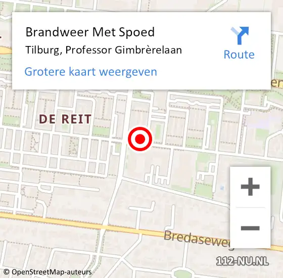 Locatie op kaart van de 112 melding: Brandweer Met Spoed Naar Tilburg, Professor Gimbrèrelaan op 14 juni 2022 20:28