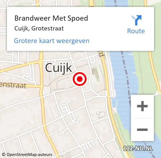 Locatie op kaart van de 112 melding: Brandweer Met Spoed Naar Cuijk, Grotestraat op 15 juni 2022 01:22